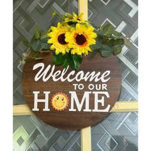 Interchangeable Welcome Sign for Front Door with 4 Seasonal Wreaths